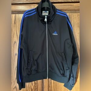 Adidas Men's Black Windbreaker with Blue Stripes